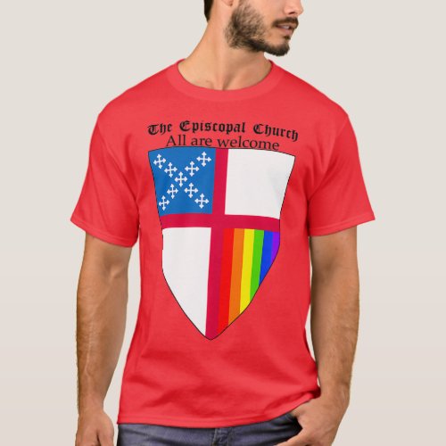 Episcopal Church Shield with Rainbow Pride Vertica T_Shirt