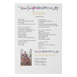 Epitaph Poem Custom Memorial Faux Canvas Print