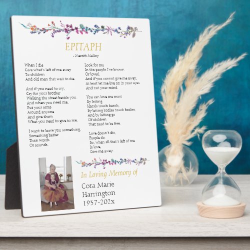 Epitaph Poem Custom Memorial Tabletop Plaque
