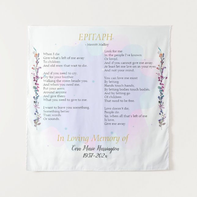 Epitaph Poem Watercolor Memorial Tapestry (Front)