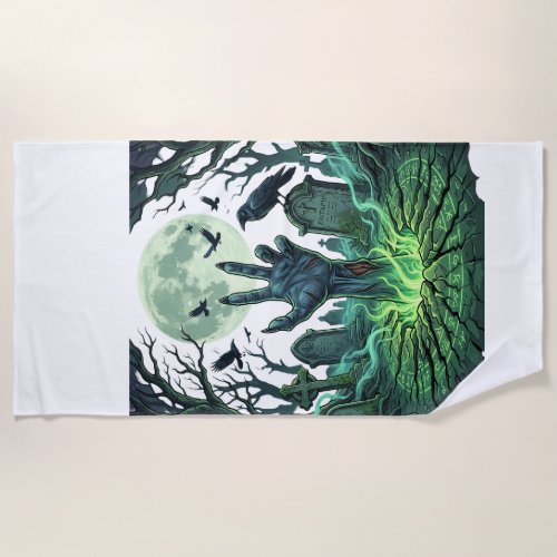Epitapip Zombie Hand Full Moon Graveyard Beach Towel