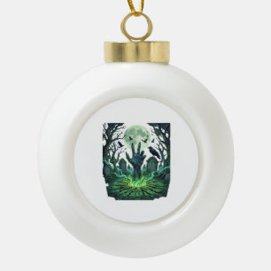 Epitapip Zombie Hand Full Moon Graveyard Ceramic Ball Christmas Ornament