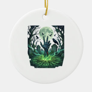 Epitapip Zombie Hand Full Moon Graveyard Ceramic Ornament
