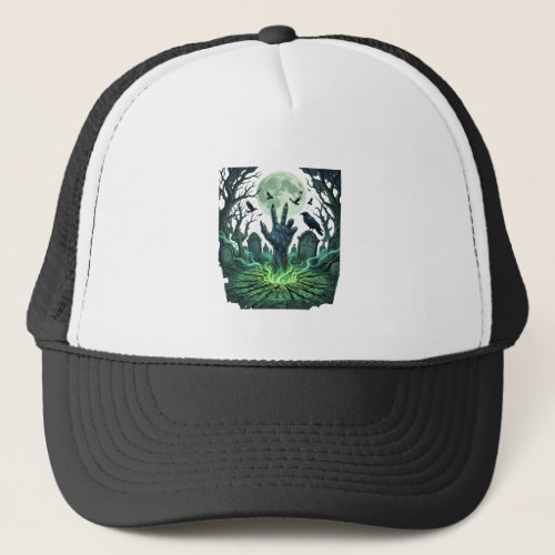 Epitapip Zombie Hand Full Moon Graveyard Trucker Hat