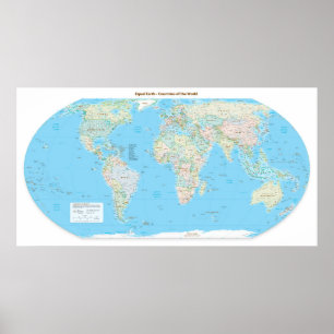 Equal-Earth World Map of Countries, Centered on 0° Poster