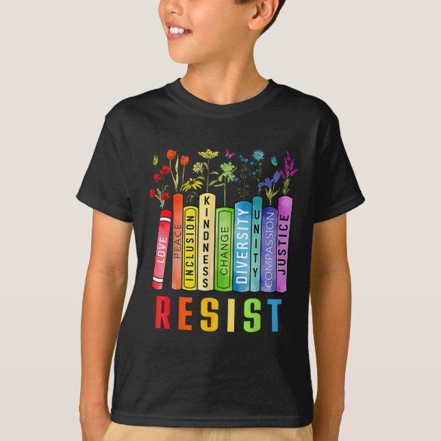 Equal Rights Book Flower Trump Women Rights Femini T-Shirt (Front)