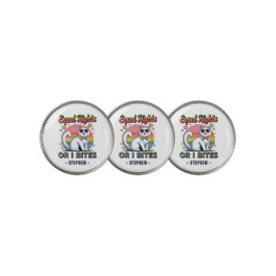 Equal Rights – Funny Cute White Cat LGBTQ Pride Golf Ball Marker