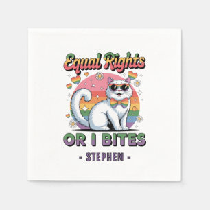 Equal Rights – Funny Cute White Cat LGBTQ Pride Napkins