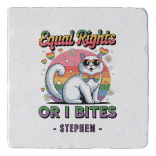 Equal Rights – Funny Cute White Cat LGBTQ Pride Trivet