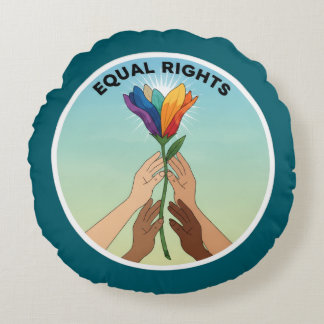 Equal Rights Rainbow Flower-Diverse and Unity Round Pillow