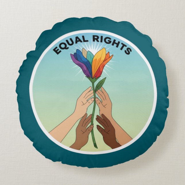 Equal Rights Rainbow Flower-Diverse and Unity Round Pillow (Front)