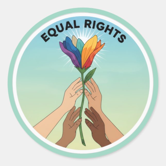 Equal Rights Rainbow Flower – Diversity and Unity Classic Round Sticker (Front)