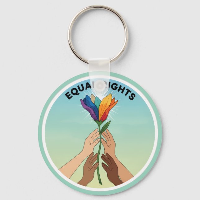 Equal Rights Rainbow Flower – Diversity and Unity Keychain (Front)