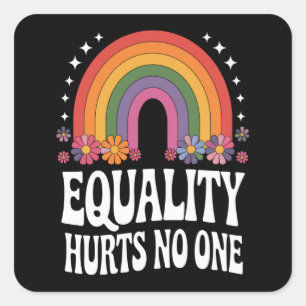 Equality Hurts No One Rainbow Equal Rights Groovy Square Sticker