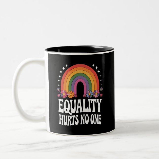 Equality Hurts No One Rainbow Equal Rights Groovy Two-Tone Coffee Mug (Left)