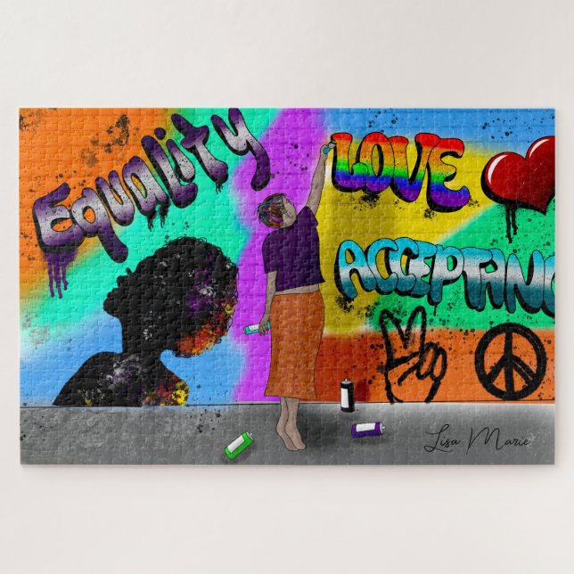 Equality, Love and Acceptance Hand Drawn Art Jigsaw Puzzle (Horizontal)