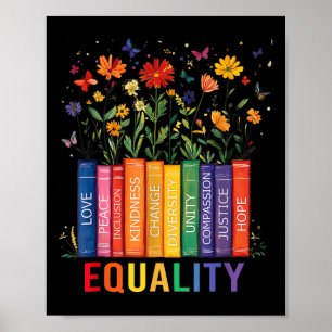Equality Love Peace And Kindness Book Flowers Lgbt Poster