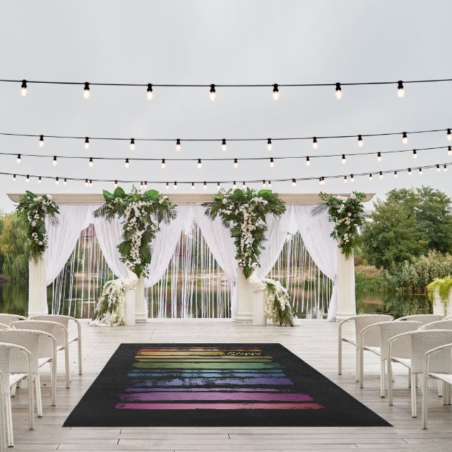 Equality Love Rainbow Brush Strokes LGBTQ ID656 Outdoor Rug (Insitu (Wedding 1))