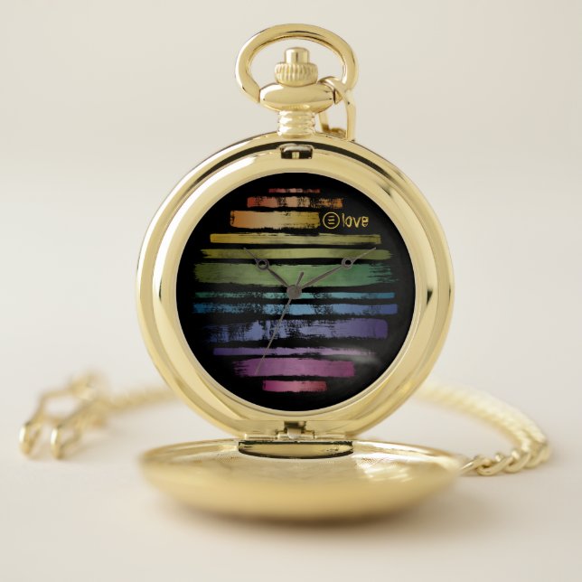 Equality Love Rainbow Brush Strokes LGBTQ ID656 Pocket Watch (Inside)