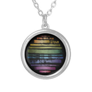 Equality Love Rainbow Brush Strokes LGBTQ ID656 Silver Plated Necklace