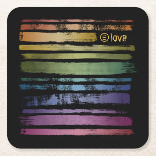 Equality Love Rainbow Brush Strokes LGBTQ ID656 Square Paper Coaster