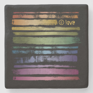 Equality Love Rainbow Brush Strokes LGBTQ ID656 Stone Coaster