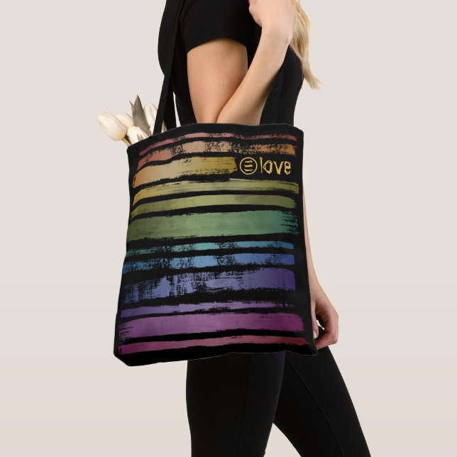 Equality Love Rainbow Brush Strokes LGBTQ ID656 Tote Bag (Close Up)
