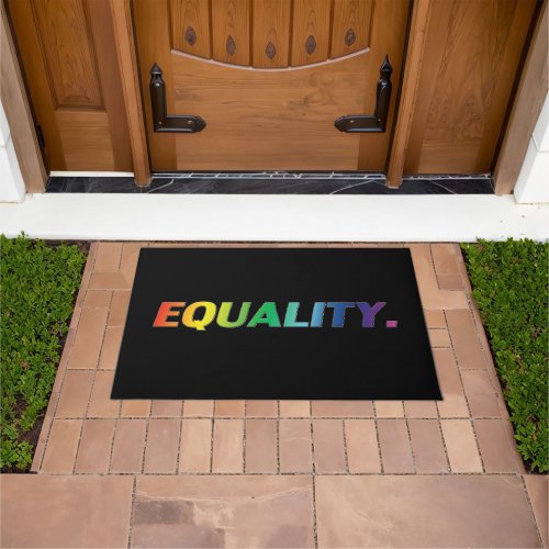 equality rainbow pride colors  black Door Mat