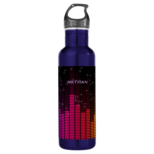 Equalizer Disco Lights Music Volume Personalised Stainless Steel Water Bottle (Front)