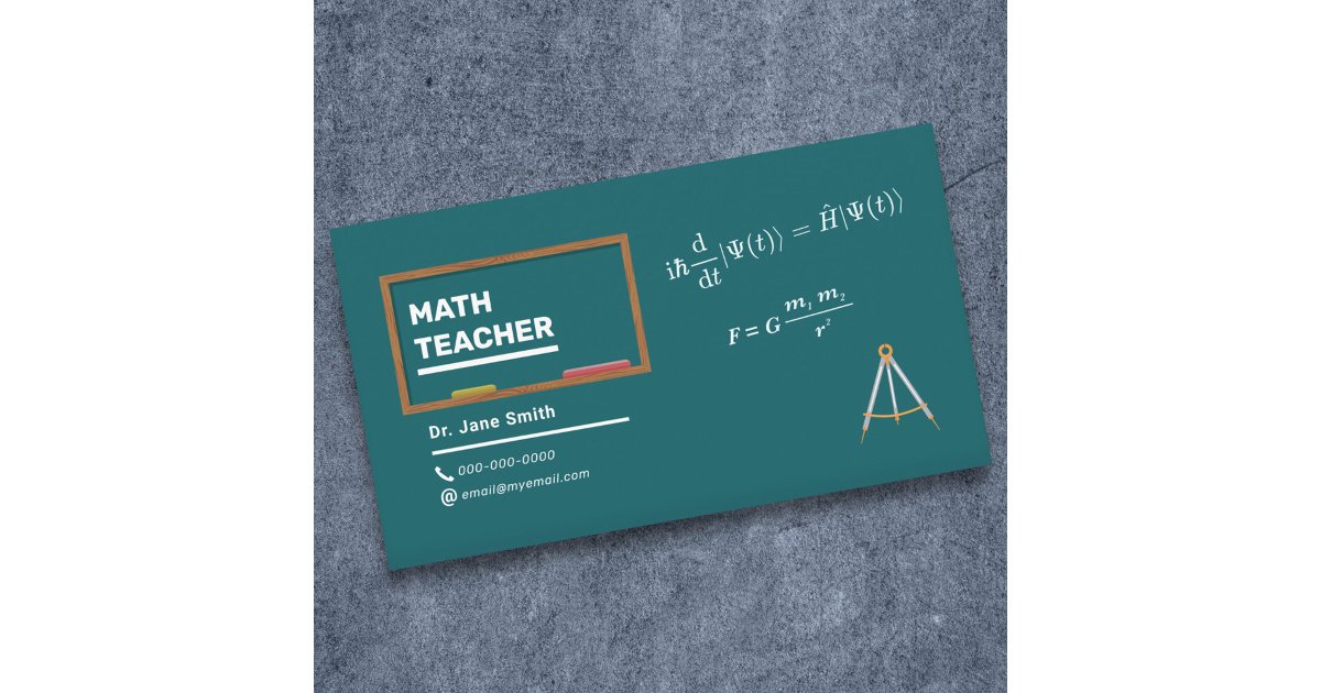 Equations & Compas Math Teacher Business Card | Zazzle