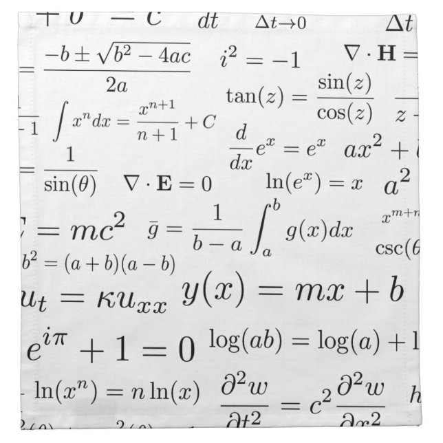 Equations of Math and Science Cloth Napkins (Front)