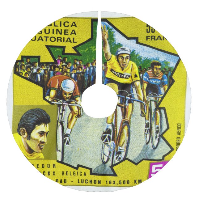 Equatorial Guinea Cyclists Historical Stamp Brushed Polyester Tree Skirt (Front)