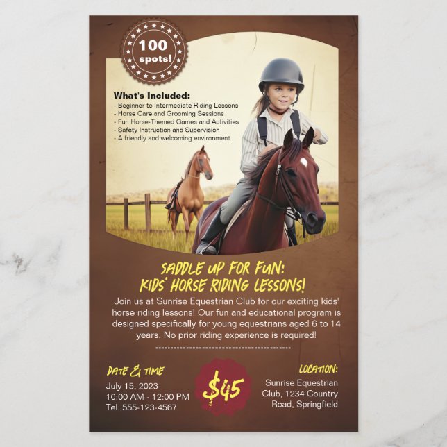 Equestrian Adventure Kids' Lesson Horse Flyer (Front)