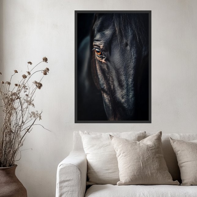 Equestrian Aesthetic Black Horse Portrait Framed Art (Creator Uploaded)