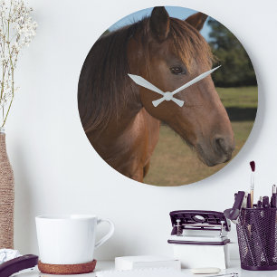 Equestrian Brown Horse Large Clock
