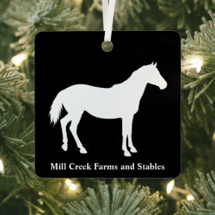 Equestrian Business Name White Horse Metal Ornament
