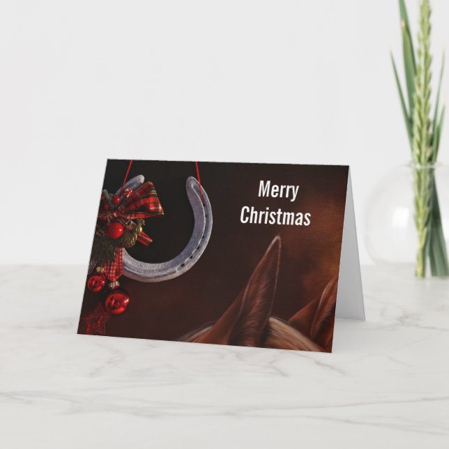 Equestrian Christmas Hanging Horseshoe Holiday Card (Front)