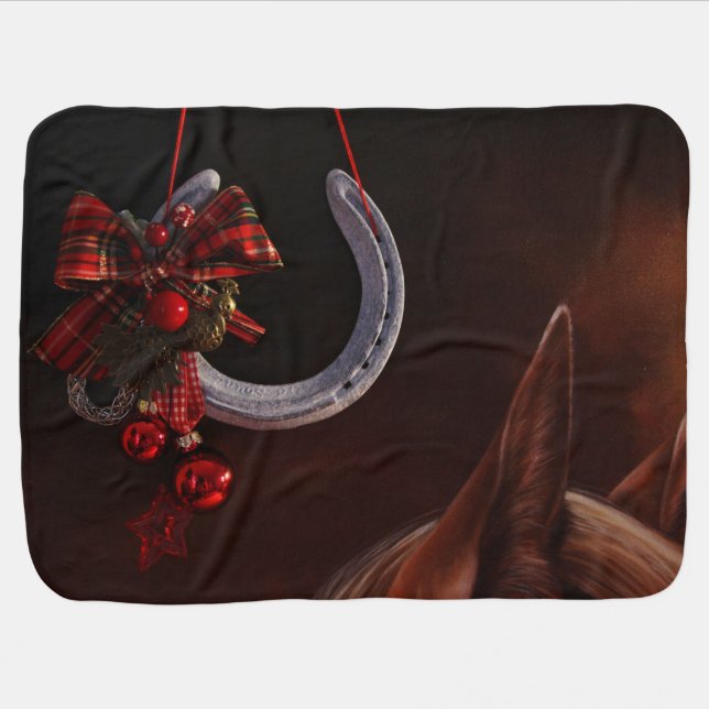 Equestrian Christmas Hanging Horseshoe Photo Baby Blanket (Horizontal)