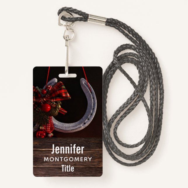 Equestrian Christmas Hanging Horseshoe Photo Badge (Front with Lanyard)