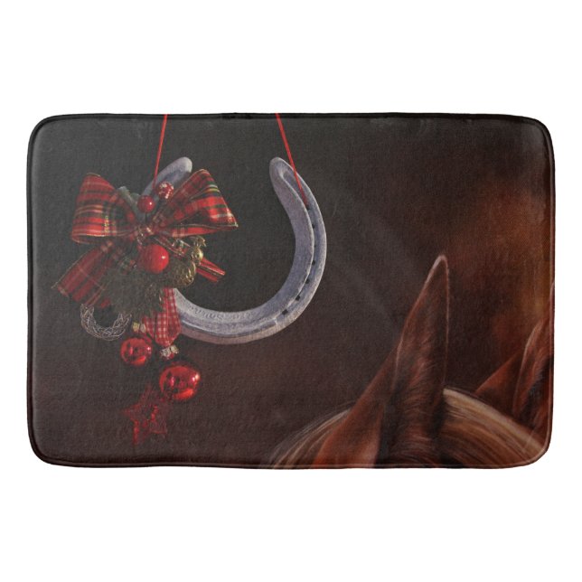 Equestrian Christmas Hanging Horseshoe Photo Bath Mat (Front)