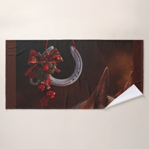 Equestrian Christmas Hanging Horseshoe Photo Bath Towel Set