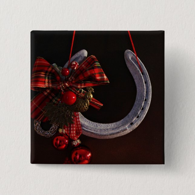 Equestrian Christmas Hanging Horseshoe Photo Button (Front)