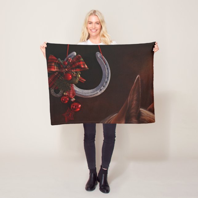  Equestrian Christmas Hanging Horseshoe Photo Fleece Blanket (In Situ)