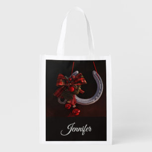 Equestrian Christmas Hanging Horseshoe Photo Grocery Bag