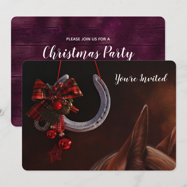 Equestrian Christmas Hanging Horseshoe Photo Invitation (Front/Back)