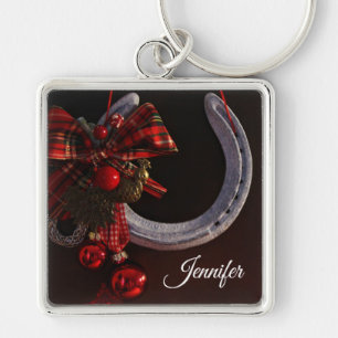 Equestrian Christmas Hanging Horseshoe Photo Keychain