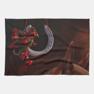 Equestrian Christmas Hanging Horseshoe Photo Kitchen Towel