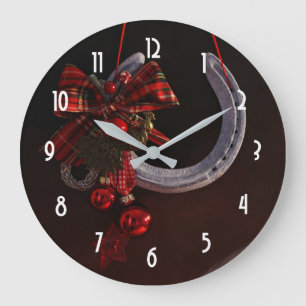 Equestrian Christmas Hanging Horseshoe Photo Large Clock