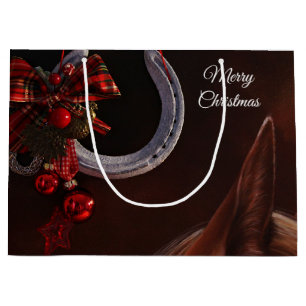 Equestrian Christmas Hanging Horseshoe Photo Large Gift Bag