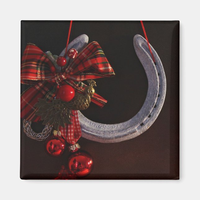 Equestrian Christmas Hanging Horseshoe Photo Magnet (Front)